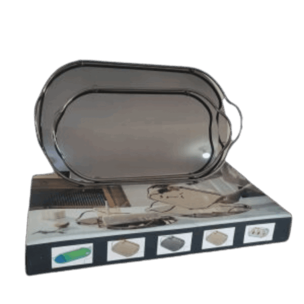 طقم صوانى استانلس ستيل مرايا 2 قطعه بيضاوي