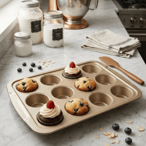 قالب مافن و كب كيك تيفال غير لاصق 12 عين ذهبى