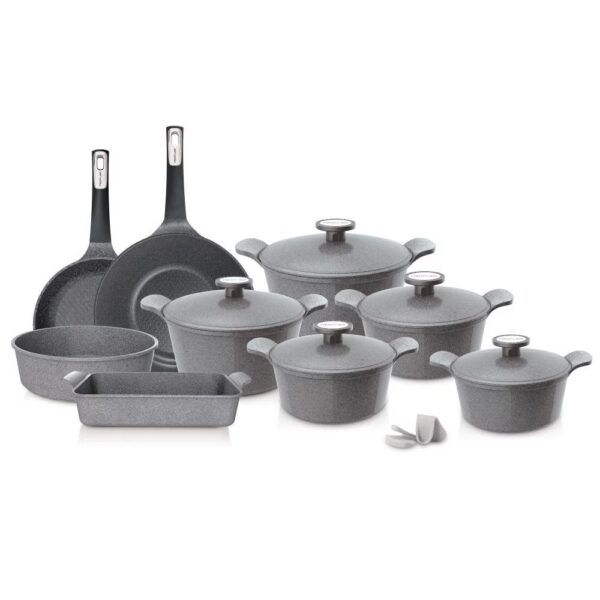 طقم حلل جيرانيت مضلع 14 قطعة رصاصي – Neoflam