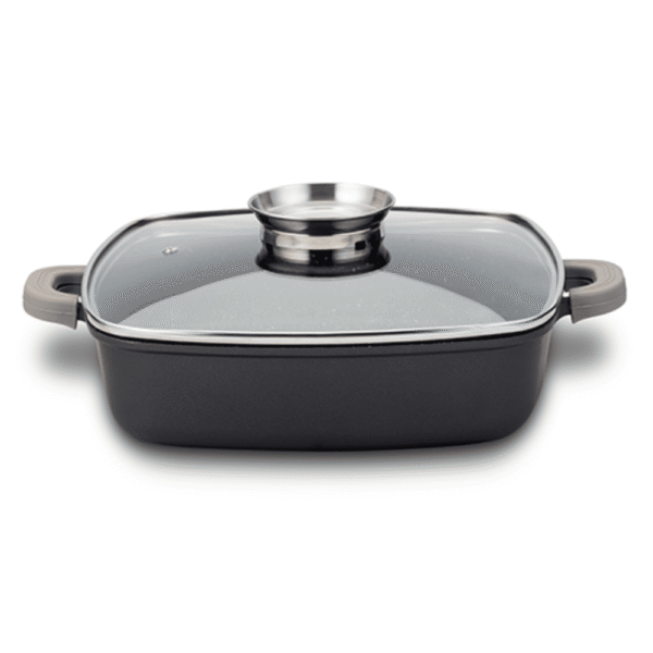 حلة شواء مربعة منخفضة من “فونتسيو” مصبوبة بطبقة حجرية غير لاصقة مقاس 28 سم – NAVA