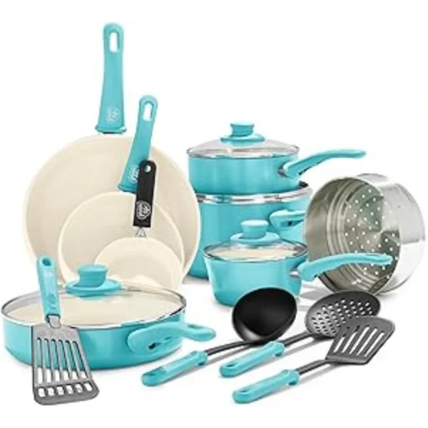 طقم حلل بلون الازرق 16 قطعه-green pan