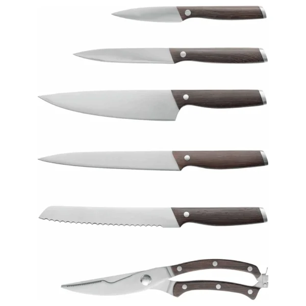 طقم سكاكين 7 قطع – بحامل خشب داكن