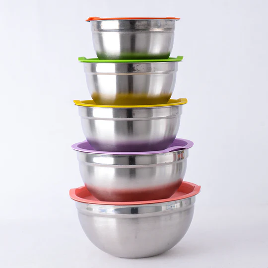 طقم بولة ثلاجه استانلس 5*1 بغطاء الوان