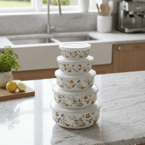 طقم ثلاجه خليجى 5*1 صغير مطلي بالمينا ومزين بالرسوم ونقوش الزهور