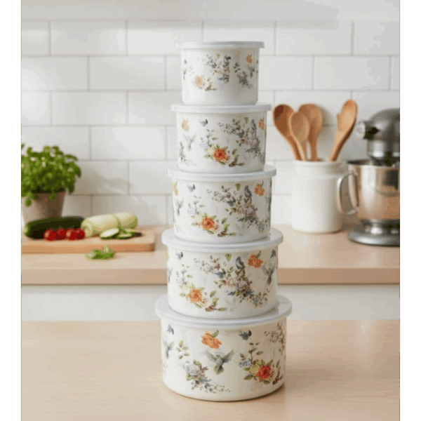 طقم ثلاجه خليجى كبير 5*1 مطلي بالمينا ومزين بالرسوم ونقوش الزهور