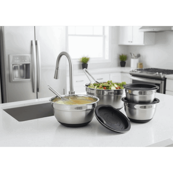 طقم بولة ثلاجه استانلس 5*1 بغطاء وقاعده سيلكون كوبى ارشيا