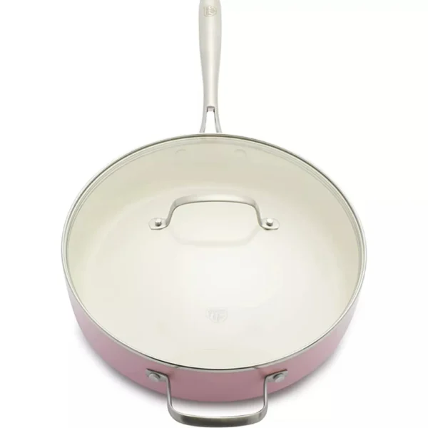 مقلاة مغطاة بيدين جانبيتين بلون البينك – green pan
