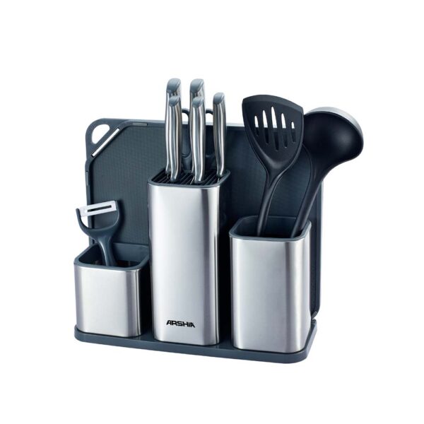 Arshia 11-piece Steel Knife Set with Cutting Board and Knife Stand – 3721
