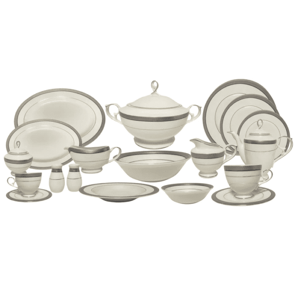 ‎رويال ألفريدو طقم سفرة بورسلين – 112 قطعة أوف وايت وفضى MO-005P