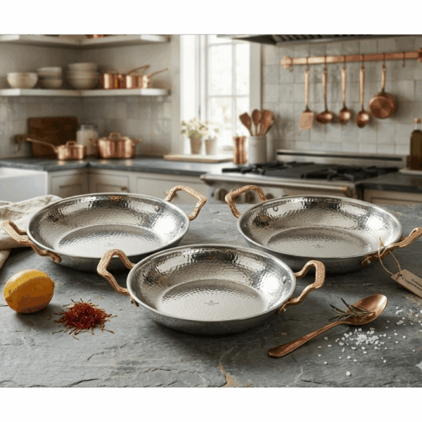 طقم طاسة تقديم باييلا استانلس ستيل مسطحة (20-22-24)