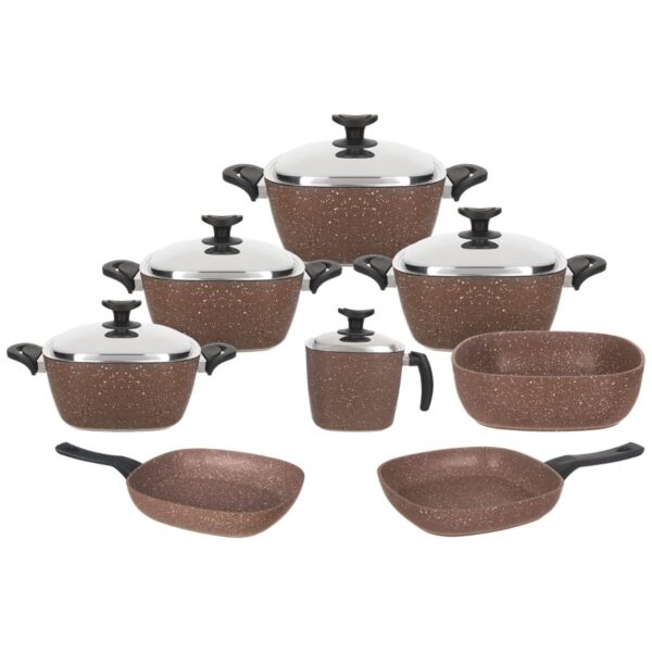 طقم حلل جيرانيت 13 قطعة مربع بنى – سافلون