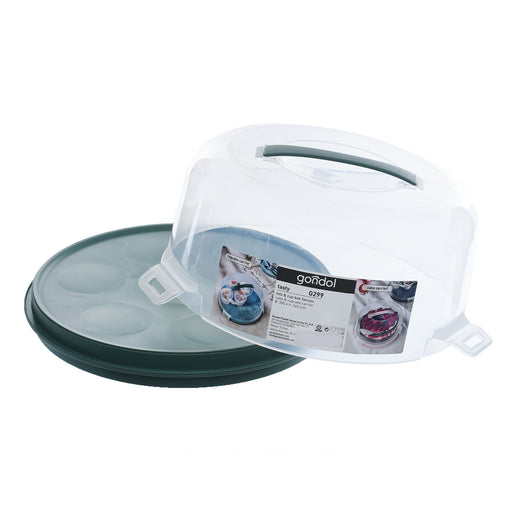 جوندول طبق تقديم حلويات 28* 24.5 سم بغطاء بلاستيك اخضر - G