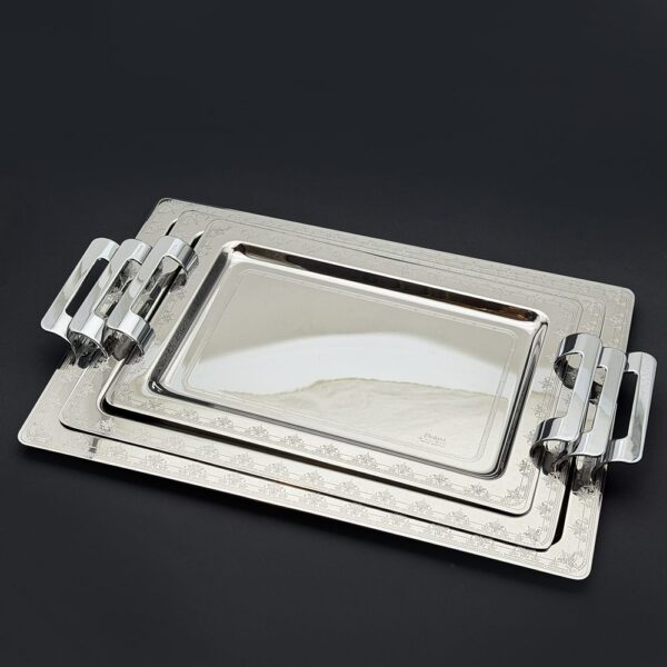 طقم صواني ايطالى 3 قطع – Rect. Olibya Silver – OLS-650-1-2-3