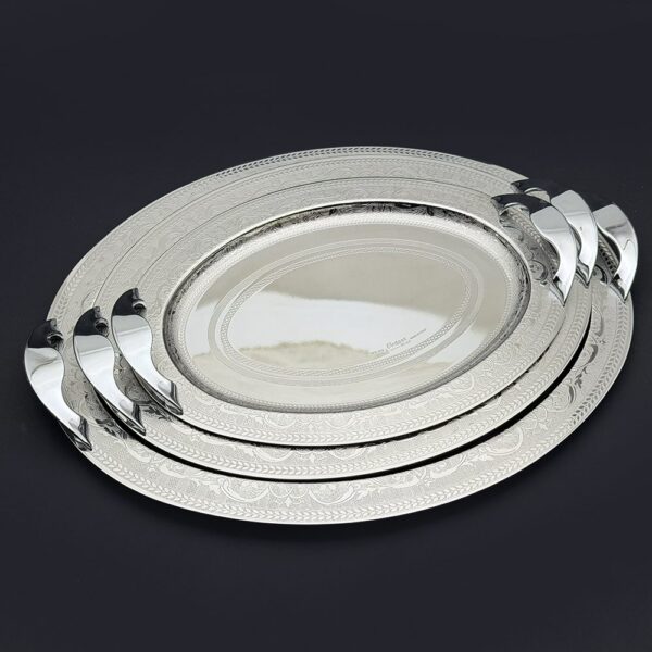 طقم صواني ايطالى 3 قطع – Oval. Jasmin Silver – JASS-200-1-2-3