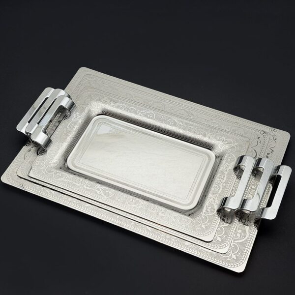 طقم صواني ايطالى 3 قطع – Rect. Jasmin Silver – JASS -1200-1-2-3
