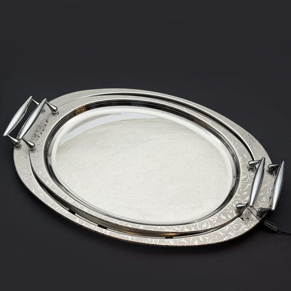 طقم صواني ايطالى 2 قطعه – Oval. Damasco Silver – DAMS -21-28