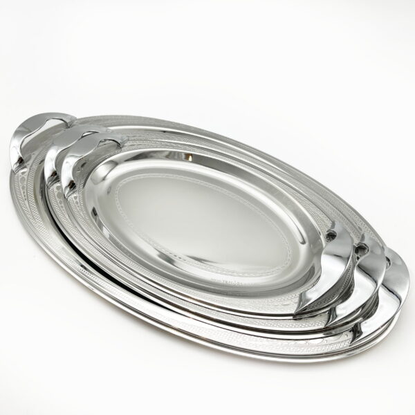 طقم صواني ايطالي 3 قطع بيضاوي فضي  – Tressors