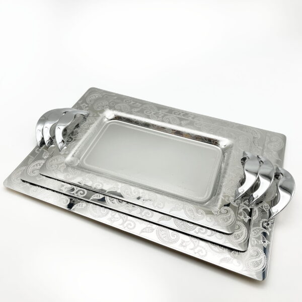 طقم صواني ايطالي 3 قطع مستطيل فضي – Tressors