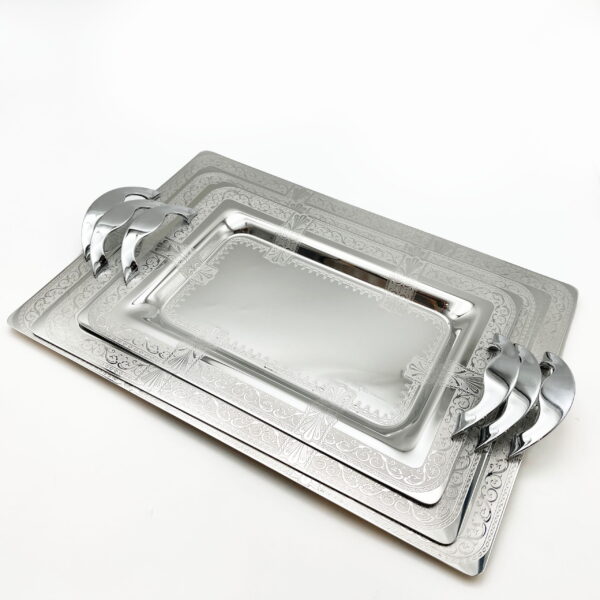 طقم صواني ايطالي 3 قطع مستطيل فضي – Tressors
