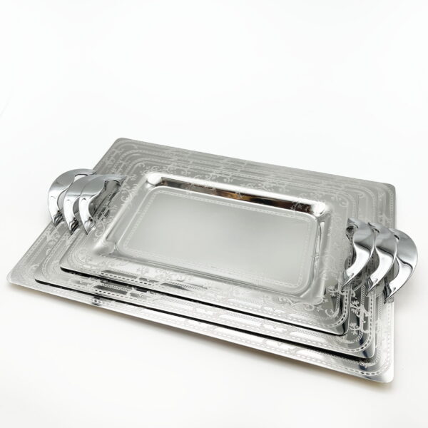 طقم صواني ايطالي 3 قطع مستطيل فضي  – Tressors