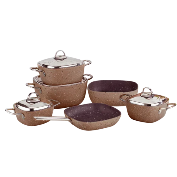 طقم حلل جيرانيت 10 قطعه مربع يد استيل بني – سافلون