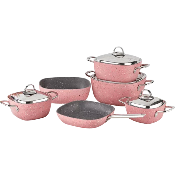 طقم حلل جيرانيت 10 قطعه مربع يد استيل روز – سافلون