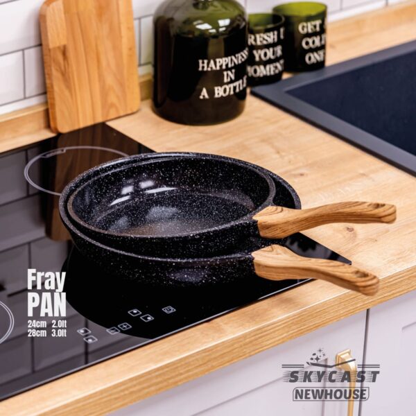 طقم مقلاية جرانيت 2قطعة بيد خشبي (مقاس 24- 28) SKY CAST