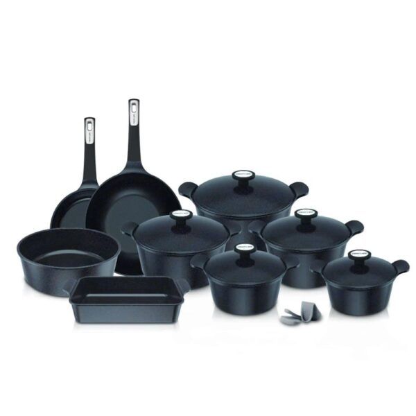 طقم حلل جيرانيت مضلع 14 قطعة اسود – Neoflam