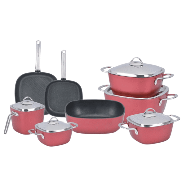 طقم حلل تيتانيوم 13 قطعة مربع احمر – سافلون