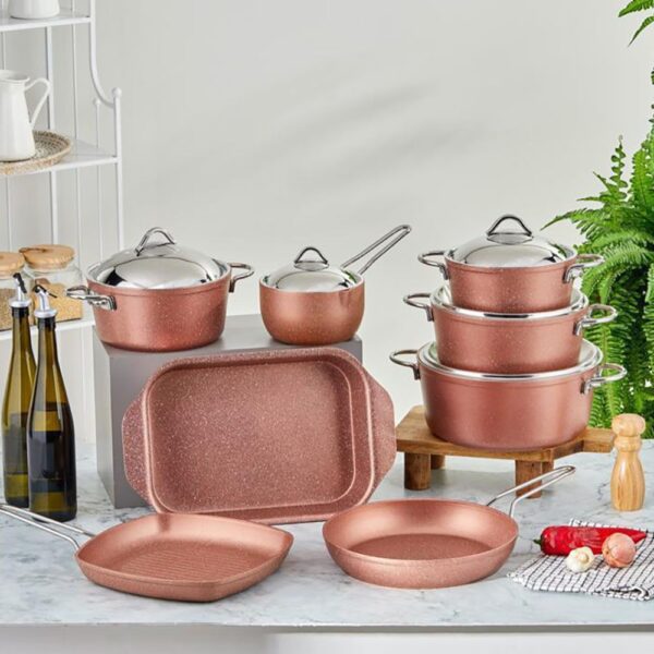 طقم حلل جيرانيت 13 قطع – تركى – روز جولد – Taç