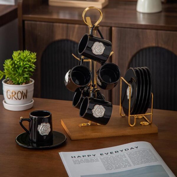 طقم قهوه على حامل – Rosa – Black * White Rose