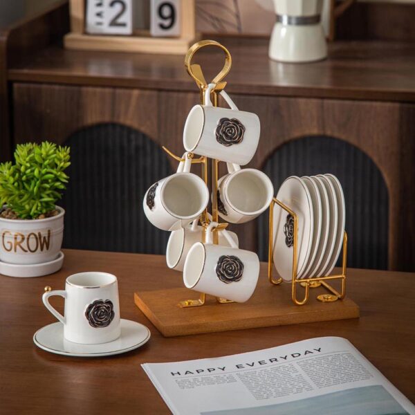 طقم قهوه على حامل – Rosa – White * Black Rose