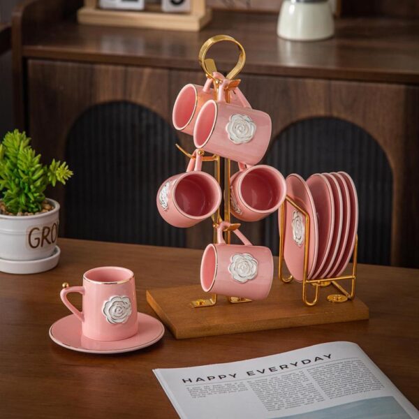 طقم قهوه على حامل – Rosa – Pink * White Rose