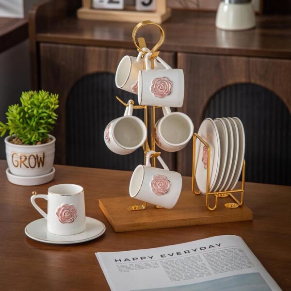 طقم قهوه على حامل – Rosa – White * Pink Rose