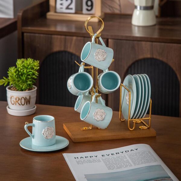 طقم قهوه على حامل – Rosa – Blue * White Rose