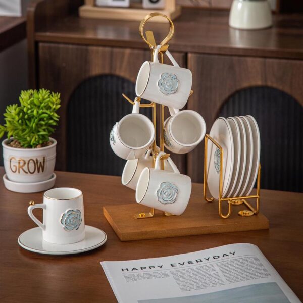 طقم قهوه على حامل – Rosa – White * Blue Rose