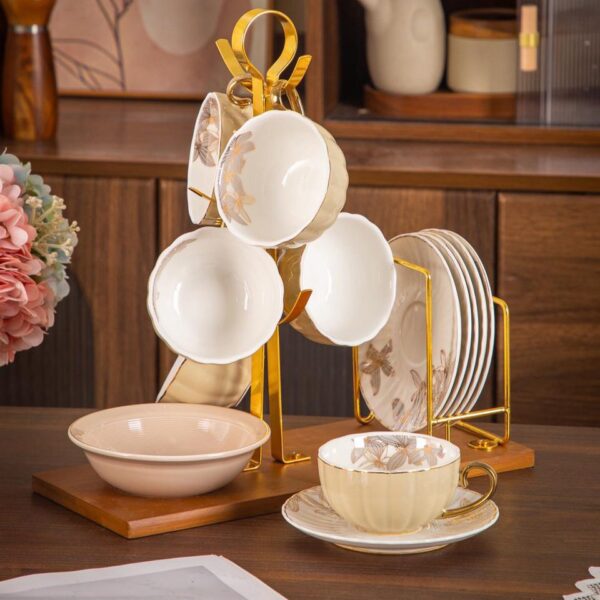 طقم قهوة على حامل بالتمرية – Pumpkin – Off White