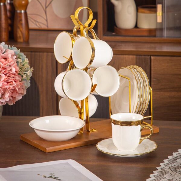 طقم شاى على حامل بالتمرية – Luxury – White