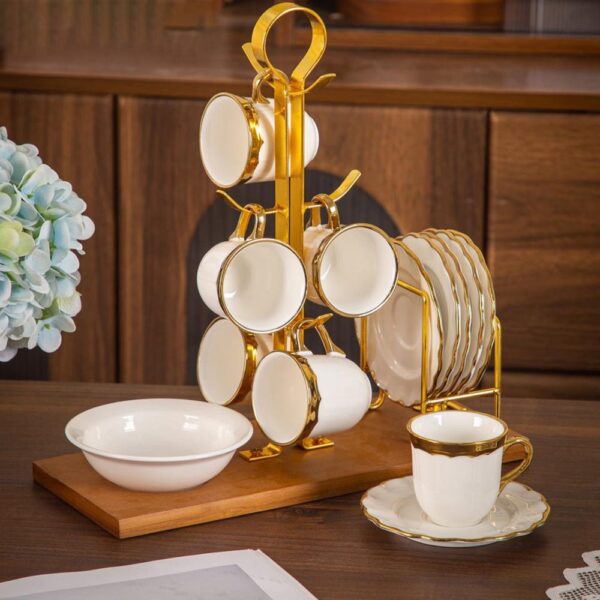 طقم قهوة على حامل بالتمرية – Luxury – White