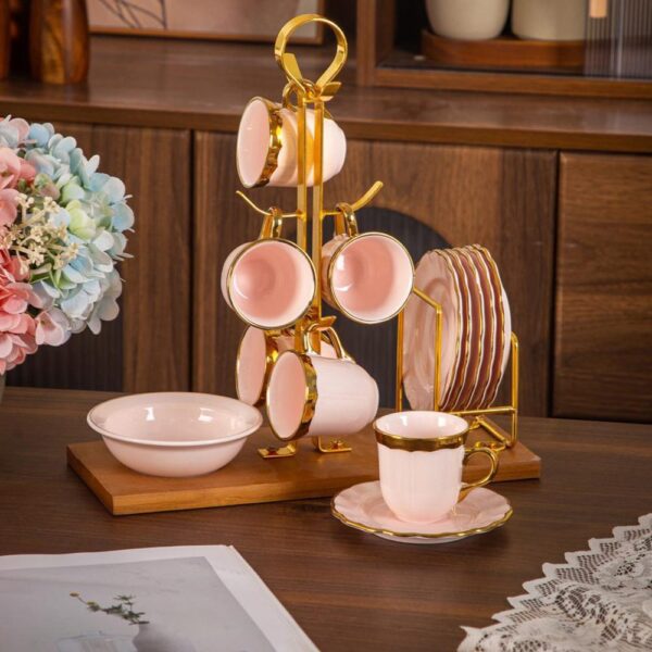 طقم قهوة على حامل بالتمرية – Luxury – Pink
