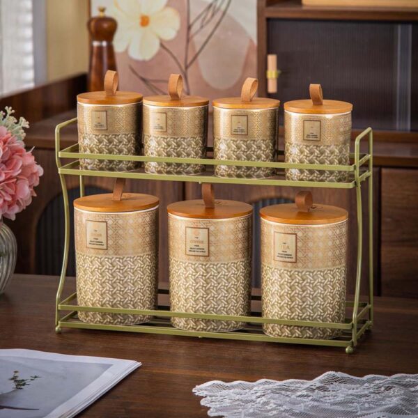 طقم توابل علي حامل 7 قطع – Arabic Design – Olive