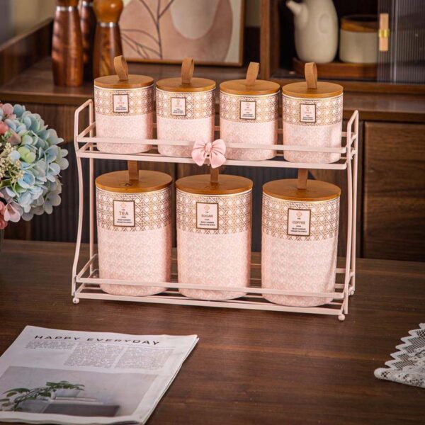 طقم توابل علي حامل 7 قطع – Arabic Design – Pink