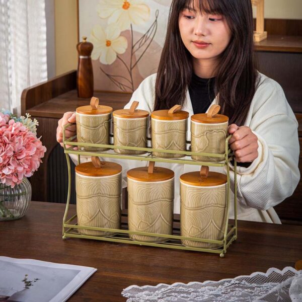 طقم توابل علي حامل 7 قطع – Leaves – Olive