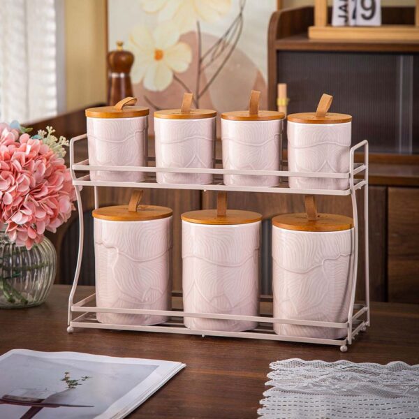 طقم توابل علي حامل 7 قطع – Leaves – Pink