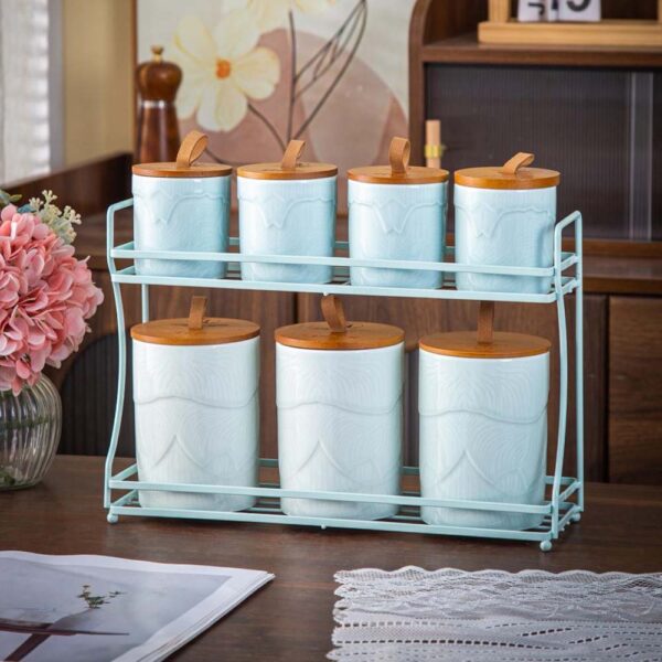 طقم توابل علي حامل 7 قطع – Leaves – Baby Blue