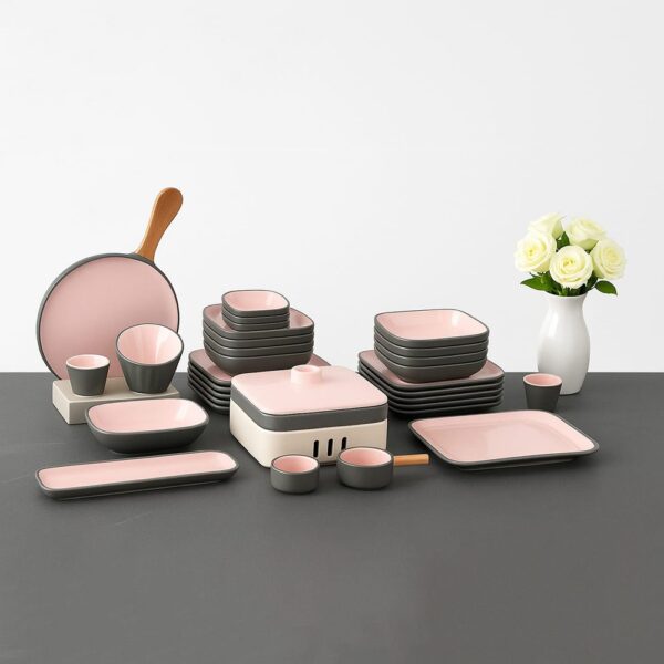 طقم ميلامين 40 قطعة – Opal – Pink*Gray