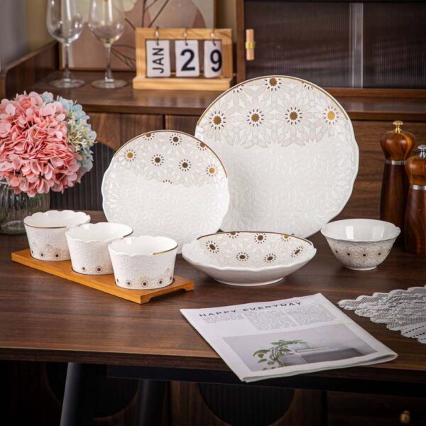 طقم عشاء 28 قطعه – Andalous Design – White*Biege