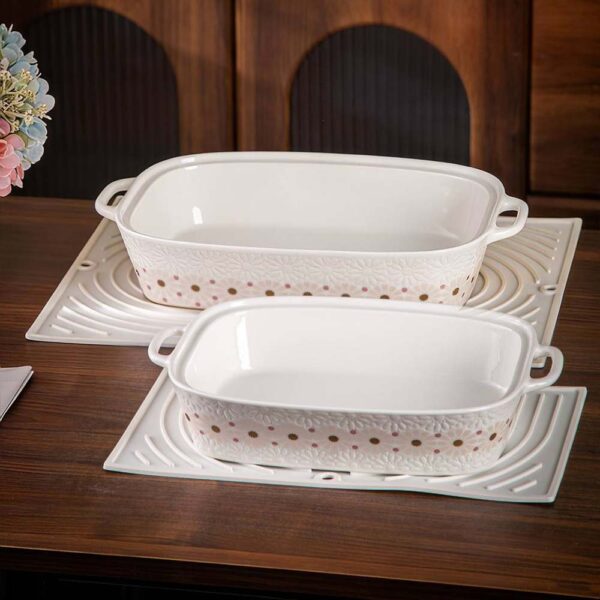 طقم طاجن 2 قطعة + كوستر سليكون حرارى – White*Rose – Andalous Design