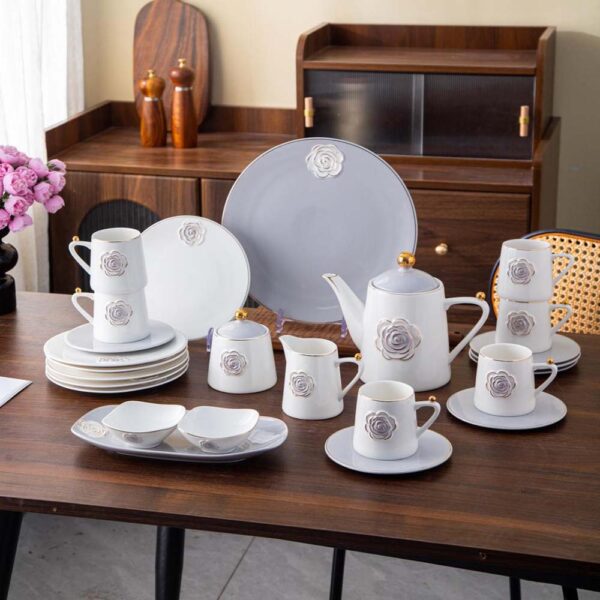 طقم شاى و جاتو 27 قطعة – Rosa – Grey