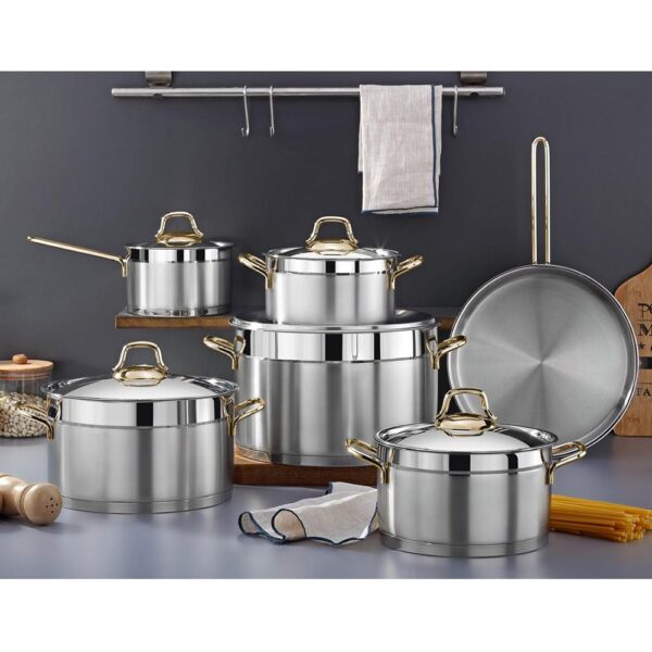 طقم حلل استانليس 11 قطعة انكا – يد ذهبي  – Vivaldi